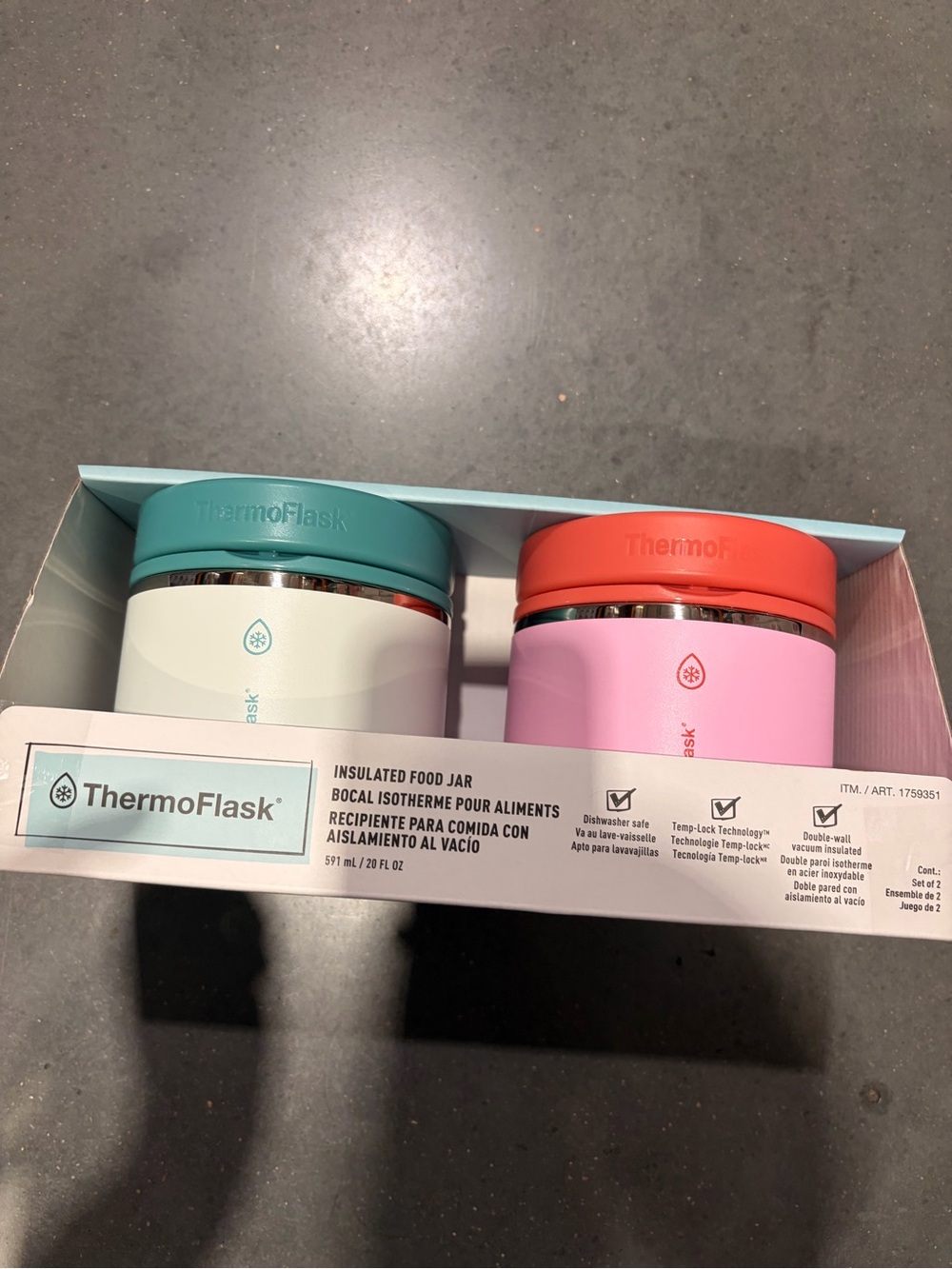 NEW Thermoflask Double Wall Insulated Food Jar, 2-Pack, Pink/Yellow 20oz
